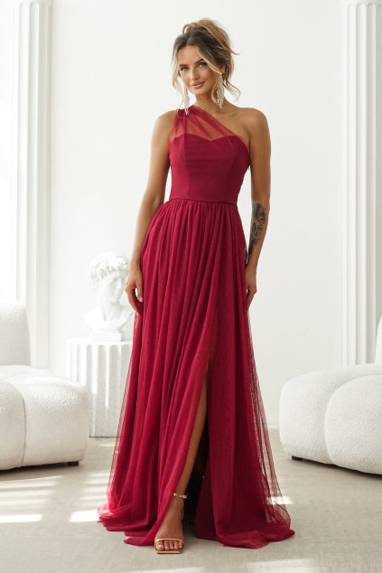 Bordové tylové trblietavé šaty (Méret L)