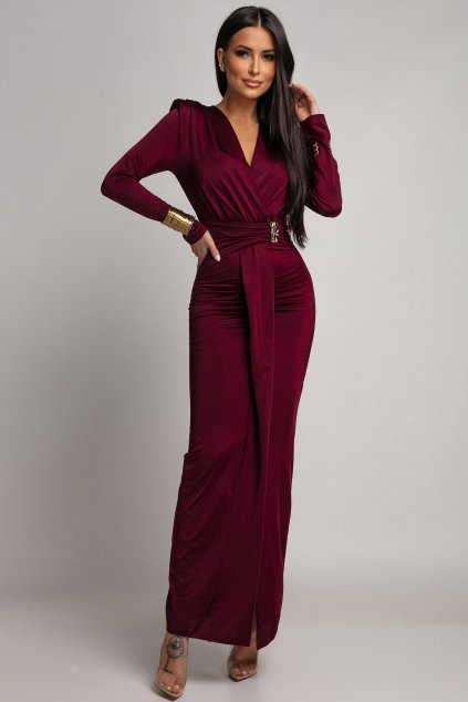 Bordové priliehavé šaty s hlbokým výstrihom (Méret UNI)