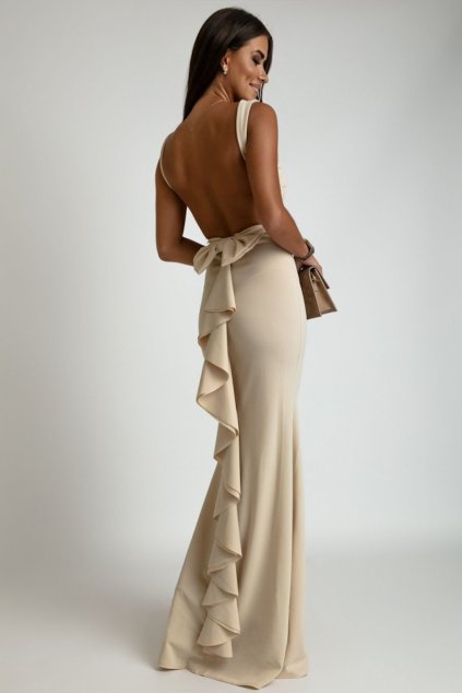 Béžové priliehavé šaty s odhaleným chrbtom (Méret UNI)