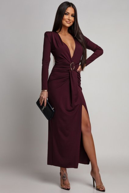 Bordové priliehavé šaty s hlbokým výstrihom (Méret UNI)