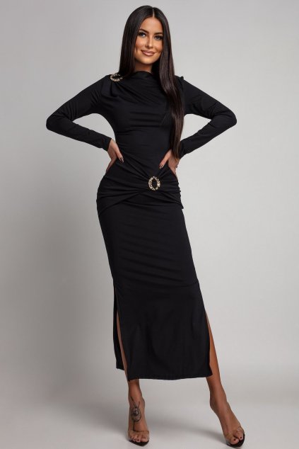 Čierne priliehavé šaty so zlatými aplikáciami (Méret UNI)