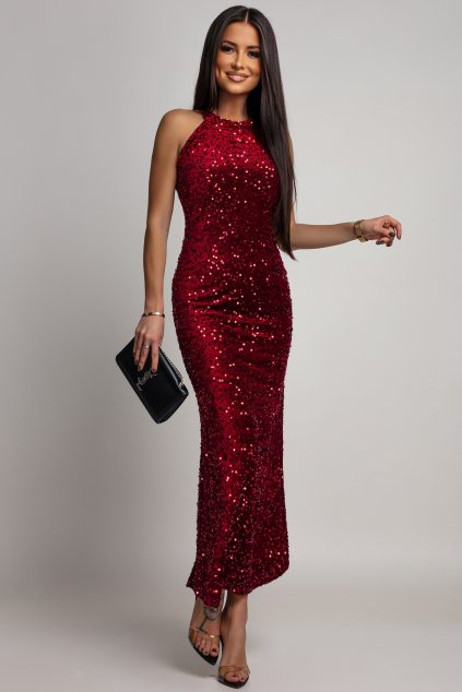 Bordové priliehavé flitrované šaty (Méret UNI)