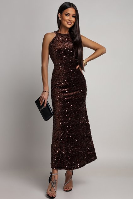 Hnedé priliehavé flitrované šaty (Méret UNI)