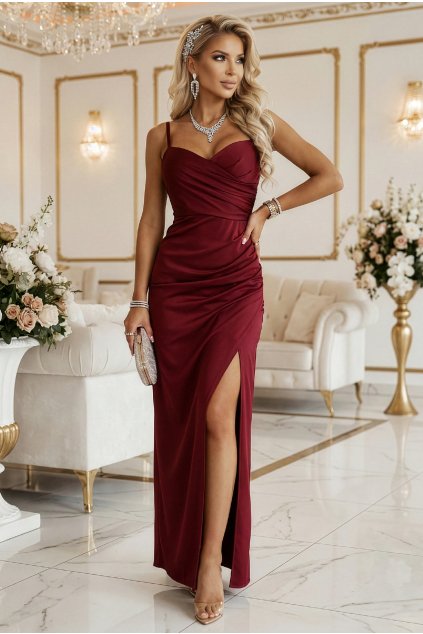 Bordové priliehavé šaty s rozparkom (Méret UNI)