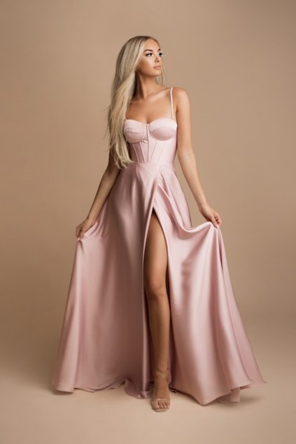 Ružové spoločenské šaty s korzetom (Méret L)
