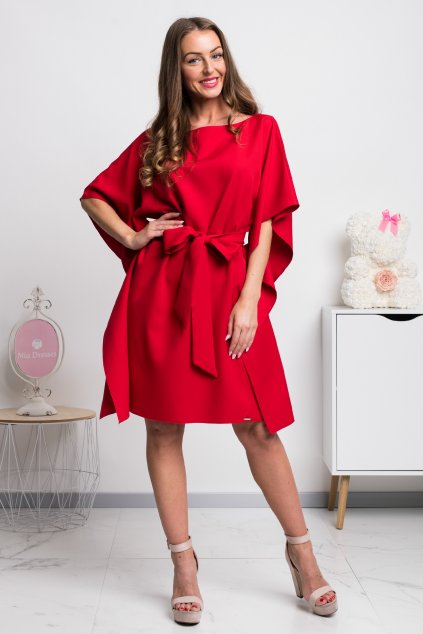 Červené krátke šaty s voľnými rukávmi (Méret L/XL)