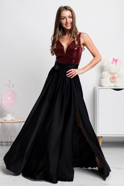 Dlhé spoločenské šaty so saténovou sukňou a flitrami (Méret L)