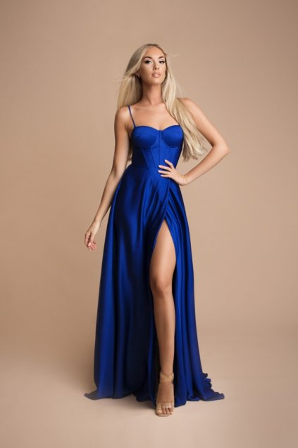 Modré spoločenské šaty s korzetom (Méret L)