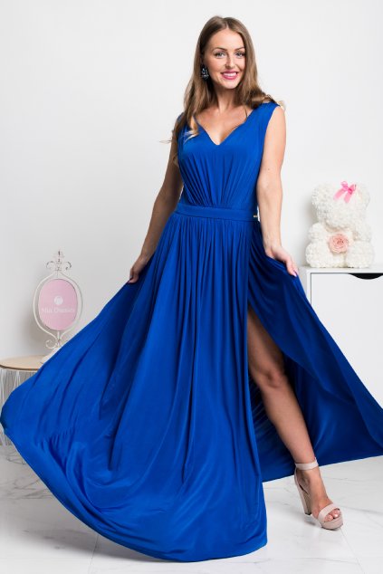 Modré spoločenské šaty s rozparkom (Méret L)
