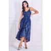 Tmavomodré krajkované midi šaty na ramienka (Méret L)