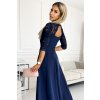 Tmavomodré spoločenské šaty s čipkou (Méret L)