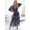 Tmavomodré vzorované midi šaty (Méret UNI)