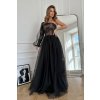 Čierno-hnedé tylové šaty s krajkou (Méret L)