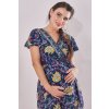Tmavomodré zavinovacie šaty s kvetinami (Méret L)