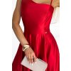 Červené lesklé šaty s rozparkom (Méret L)