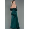 Smaragdové saténové šaty s vysokým rozparkom (Méret L)