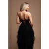Čierne midi šaty s nariaseným tylom (Méret L)
