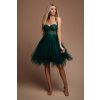 Zelené krátke šaty s tylovou sukňou a flitrami (Méret L)