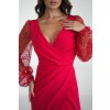 Červené spoločenské šaty s trblietavými rukávmi (Méret 4XL)