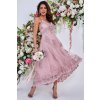 Ružové midi šaty s krajkou a flitrami (Méret L)