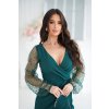 Smaragdové krátke šaty s trblietavými rukávmi (Méret L)
