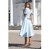 Svetlomodré midi šaty s balónovými rukávmi (Méret L)