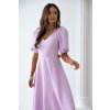 Fialové midi šaty s balónovými rukávmi (Méret L)