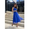 Modré midi šaty s tylovou sukňou (Méret 4XL)