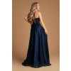 Tmavomodré spoločenské šaty so saténovou sukňou (Méret L)