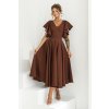 Hnedé midi šaty s volánovými rukávmi (Méret 4XL)
