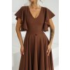 Hnedé midi šaty s volánovými rukávmi (Méret 4XL)
