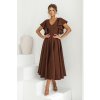 Hnedé midi šaty s volánovými rukávmi (Méret 4XL)
