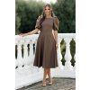Hnedé midi šaty s balónovými rukávmi (Méret L)
