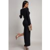 Čierne priliehavé šaty s vysokým rozparkom (Méret UNI)