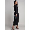 Čierne priliehavé šaty s rozparkom (Méret UNI)