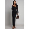 Čierne priliehavé šaty so zlatou aplikáciou (Méret UNI)