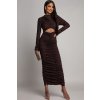 Hnedé priliehavé šaty s riasením (Méret UNI)