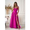 Cyklámenové spoločenské šaty s rozparkom (Méret L)
