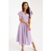 Fialové midi šaty s volánovými rukávmi (Méret L)