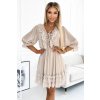 Béžové krátke šaty s volánikmi a krajkou (Méret UNI)