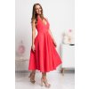 Koralové midi šaty s odhaleným chrbtom (Méret L)