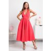 Koralové midi šaty s odhaleným chrbtom (Méret L)