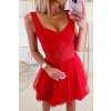 Červené krátke šaty s tylovou sukňou a krajkou (Méret L)