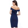 Tmavomodré priliehavé šaty spustené na ramená (Méret L)