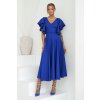 Modré midi šaty s volánovými rukávmi (Méret L)