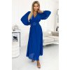 Modré midi šaty so skladanou sukňou (Méret UNI)