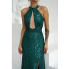 Smaragdové flitrované šaty s rozparkom (Méret L)
