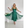 Smaragdové trblietavé tylové midi šaty (Méret L)
