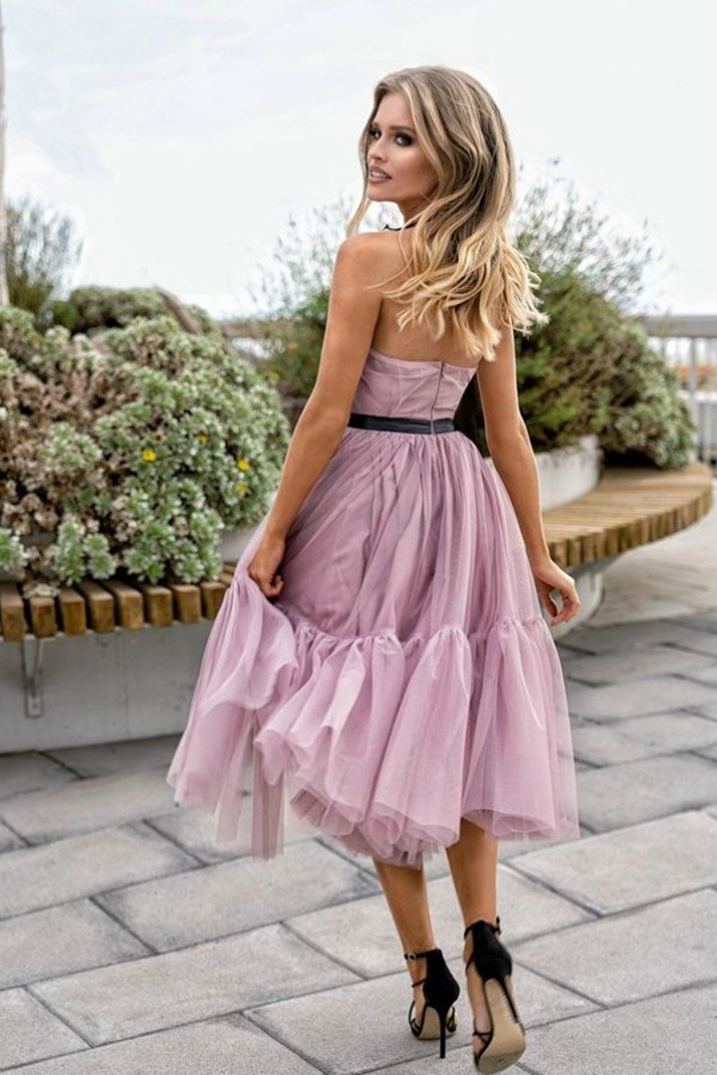 Ružové tylové midi šaty