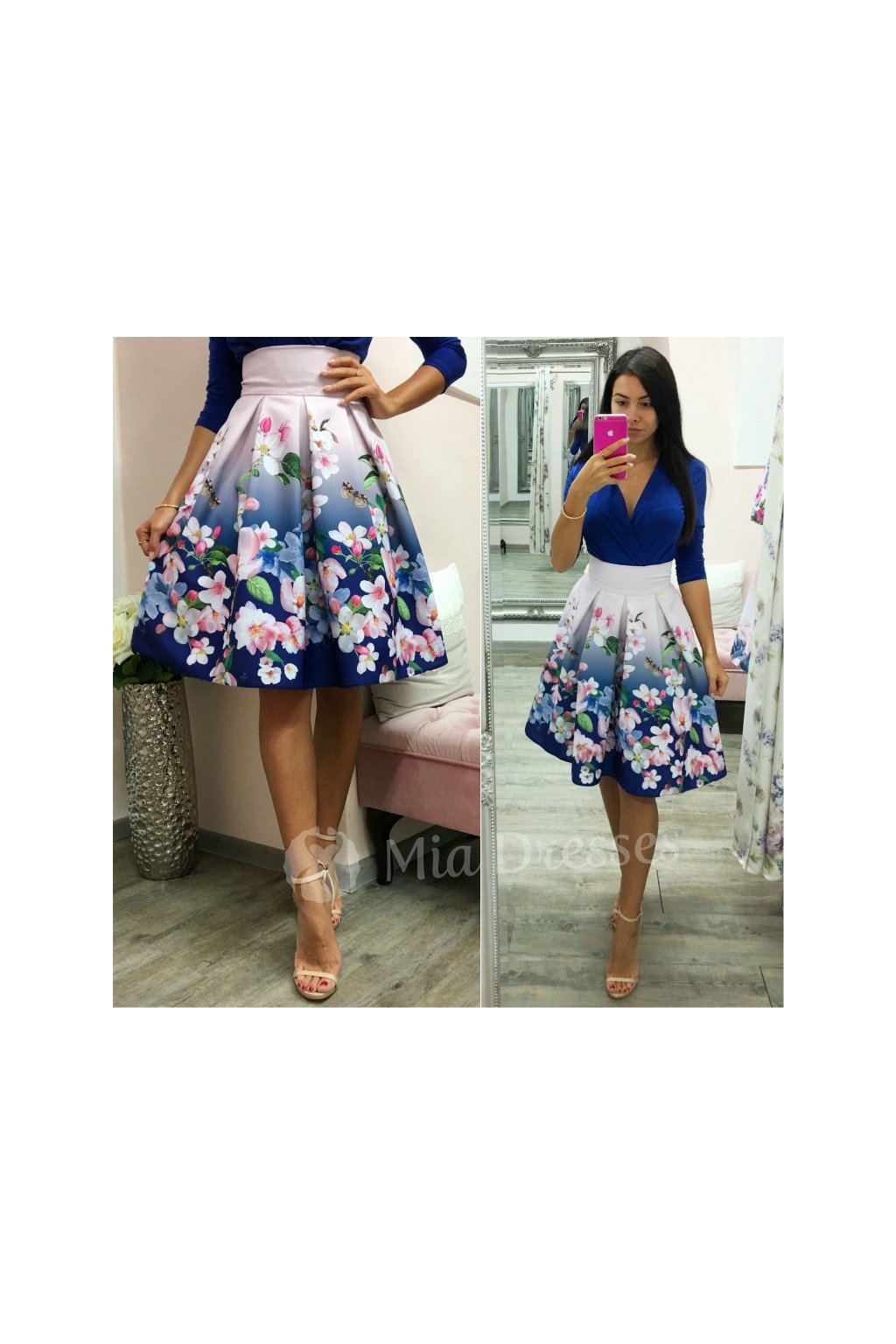Fialovo-modrá kvetinová krátka sukňa - Mia Dresses